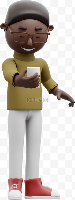 3D黑人男性看手机姿势