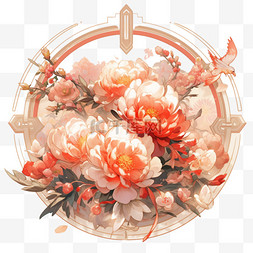 牡丹图案图片_中国风古代牡丹花朵插画元素立体