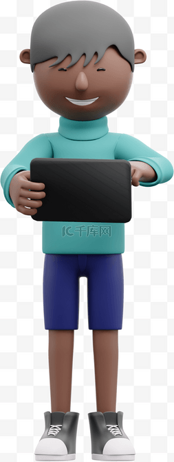 平板电脑3d图片_帅气男性使用平板3D棕色形象