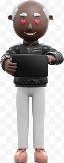 3D黑人男性电脑姿势大方帅气