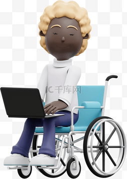 坐轮椅的女人图片_漂亮坐轮椅的3D黑人女性在办公电