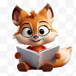 读书狐狸拟人卡通免扣元素装饰素