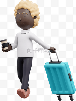 行李箱的图片_拖行李箱的黑人女性姿势