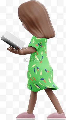 社世界读书日图片_3D棕色女性走路读书形象展示