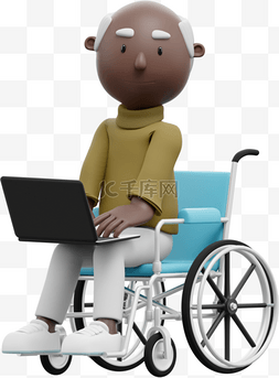 3D黑人男性坐轮椅办公姿势元素