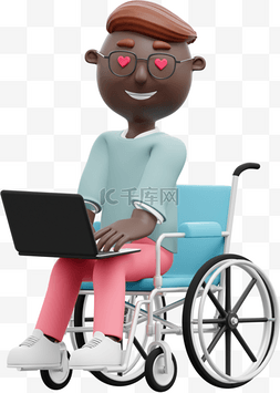 办公图片_黑人男性轮椅办公形象动作元素