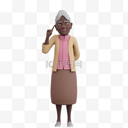 3D黑人女性老太太吃惊指出手指手
