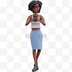 黑人女性走路玩手机形象