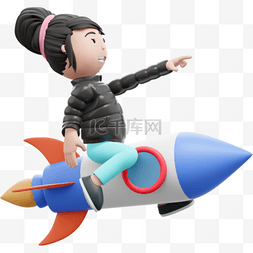 漂亮女性飞行姿势的火箭起飞