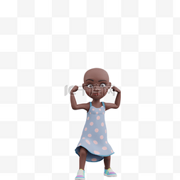 3D黑人女孩展示强壮身姿动作