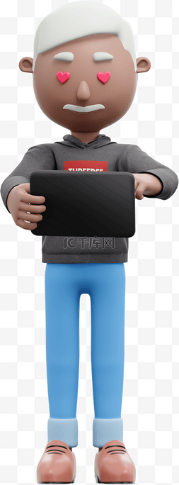 帅气男人在电脑上使用3D平板