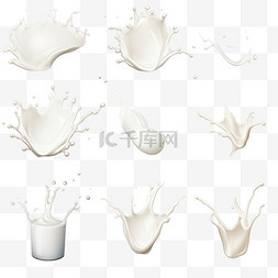 牛奶飞溅psd图片_牛奶、酸奶或奶油污渍套装。一种