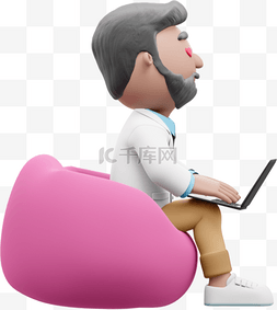 玩电脑电脑图片_帅气自由办公的3D白人男性沙发玩