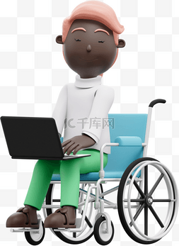 从电脑图片_3D黑人女性坐轮椅办公形象关键词