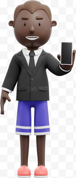 帅气3D黑人男性优雅拿着手机