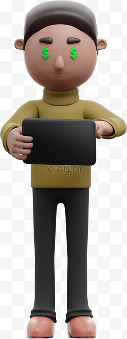 电脑姿势帅气男性使用平板3D形象