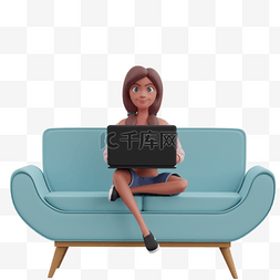 女人在沙发上帅气使用电脑的姿势