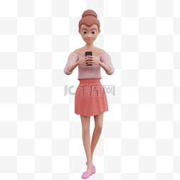 白人女性帅气步行玩手机