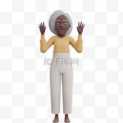 3D黑人女性老太太惊讶吓人动作