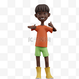 大拇指动作图片_帅气鼓励的3D黑人男孩竖大拇指动