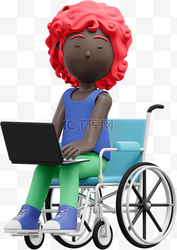 女人坐轮椅图片_3D黑人女性坐轮椅办公展现漂亮女