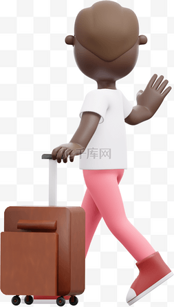 拖行李箱的帅气黑人男性