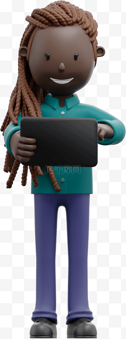 平板电脑3d图片_漂亮3D黑人女性使用平板电脑的姿