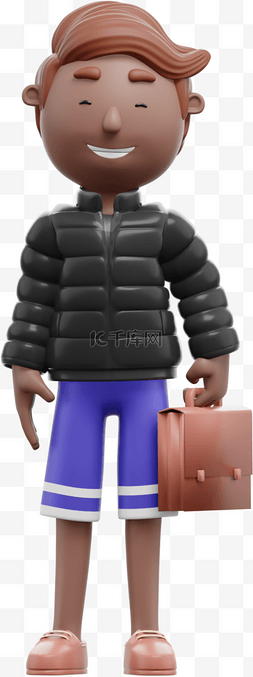 男性手提包图片_帅气商务男性以动作姿势携3D棕色