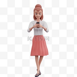 电话图片_走路中的女性采用帅气姿势玩手机