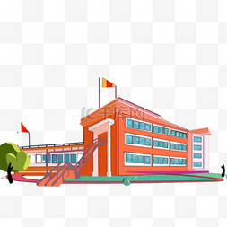 建筑纯色背景图片_教学楼元素建筑手绘