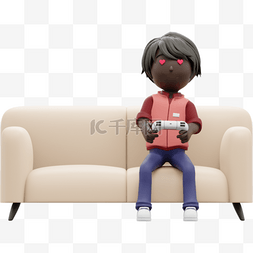 3D黑人女性打游戏坐在沙发上