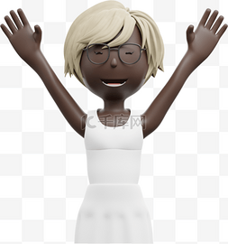 黑人女性帅气庆祝举手姿势3D动作