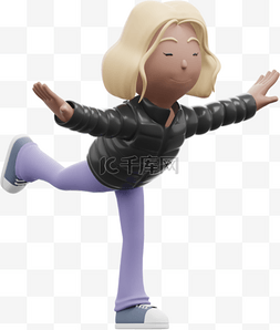 棕色女性单腿平衡站立形象