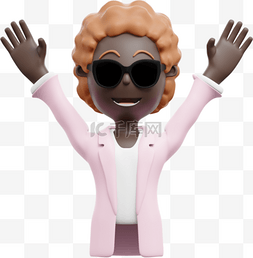 庆祝3图片_黑人女性举手庆祝3D形象