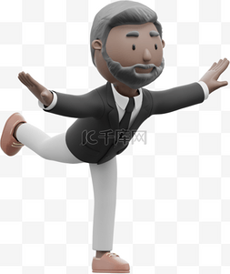 单腿平衡站立图片_帅气动作3D黑人男性单腿平衡站立