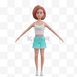 3D白人女性帅气直立姿势形象