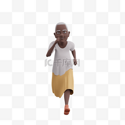 黑人女性老太太慢跑姿势动作3D元