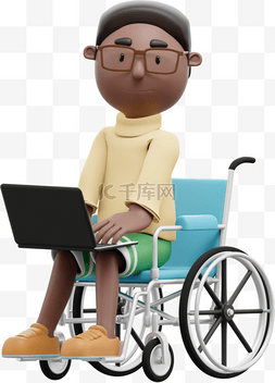 办公男性帅气轮椅形象3D电脑动作