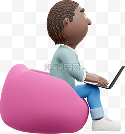 excel文档办公自动化图片_帅气自由办公的男人3D棕色男性懒