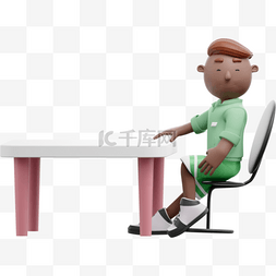 帅气商务男子的3D坐姿形象利用棕