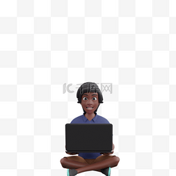 电脑炫酷图片_帅气黑人男子坐姿炫酷使用笔记本