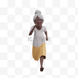 如下3D黑人女性老太太帅气慢跑姿