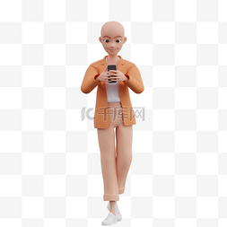3D白人女性帅气步行玩手机