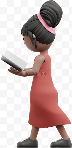 棕色女性走路读书形象