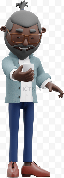 3D黑人男性看手机