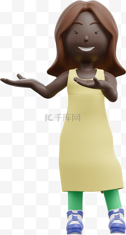 迎宾x展架图片_3D黑人女性迎宾手势形象漂亮女性