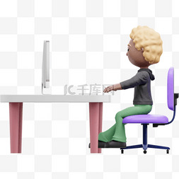 漂亮女性办公形象3D棕色姿势电脑