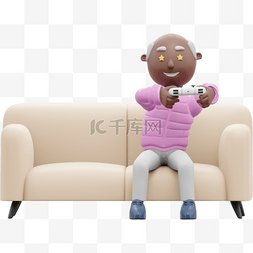 帅气男性在沙发上玩游戏手握3D游
