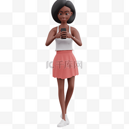 帅气黑人女性走路玩手机