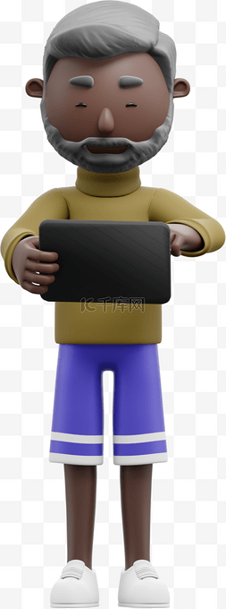 平板电脑3d图片_3D黑人男性使用平板姿势动作
